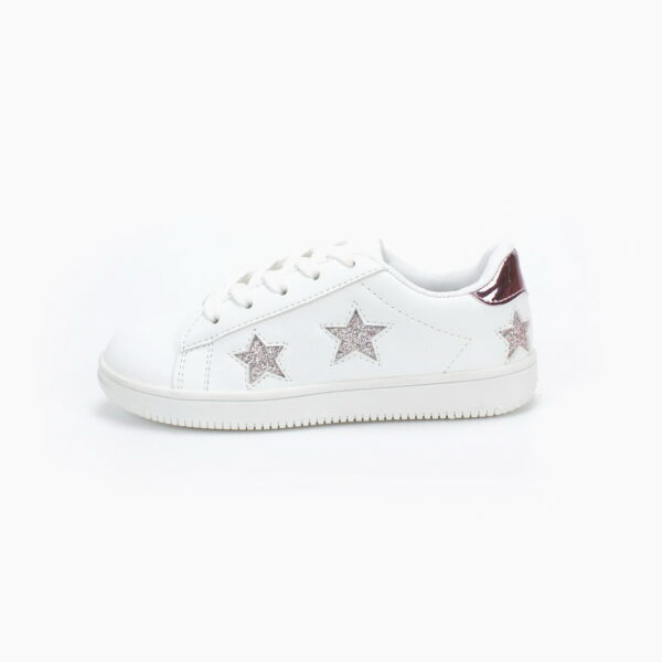 PU upper with shining star decoration fashion style white color white shoes casual sport children shoes